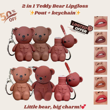 2 in 1 teddy bear lipgloss - Pout + Keychain (pack of 6)