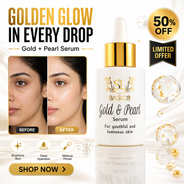 SL Basics Gold & Pearl Serum – Golden Glow in Every Drop – Brightens Skin, Deep Hydration & Makeup Primer – With Gold Essence & Pearl Extract – Youthful & Luminous Skin – Targets Dullness, Uneven Tone, Dryness & Lack of Glow