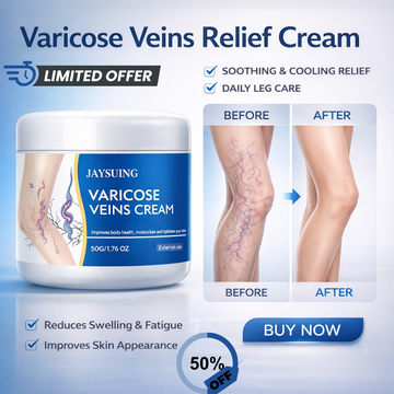 JAYSUING Varicose Veins Relief Cream – Horse Chestnut Extract + Herbal Vein-Tonic Blend – 50% OFF – Reduces Swelling & Fatigue, Improves Circulation, Tightens & Firms Skin