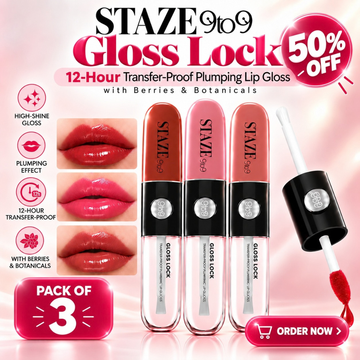 STAZE 9to9 Gloss Lock 2-in-1 Lipgloss (Pack of 3) - 12-Hour Transfer-Proof Plumping Gloss with Berries & Botanicals