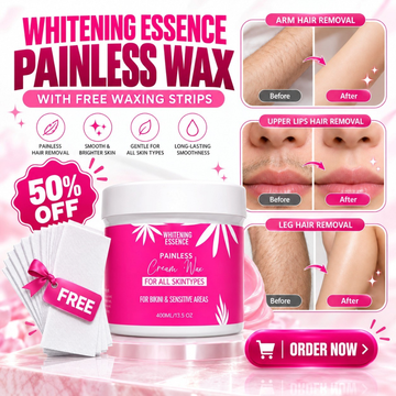 Whitening Essence Painless Cream Wax – FREE Waxing Strips – Gentle & Painless Hair Removal – Suitable for Sensitive Areas & All Skin Types – Smooth, Soft & Silky Skin at Home