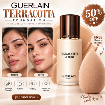 Guerlain Terracotta Le Teint Foundation + FREE Beauty Blender – Lightweight Breathable Coverage – Natural Radiant Glow