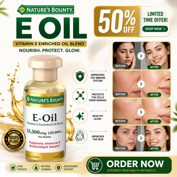 Nature's Bounty E- Oil - Vitamin E enriched Oil Blend - Nourish, Protect & Glow - Reduce wrinkles & Tighten Skin & Promotes Healthy Skin