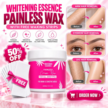 Whitening Essence Painless Cream Wax – FREE Waxing Strips – Gentle & Painless Hair Removal – Suitable for Sensitive Areas & All Skin Types – Smooth, Soft & Silky Skin at Home