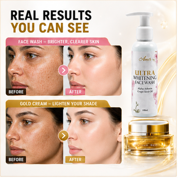 Ultra White Face Wash & Platinum Gold Cream Duo – 50% OFF – Skin Whitening, Fades Dark Spots & Evens Skin Tone – With Alpha-Arbutin & Grape-Seed Oil – Deep Nourishment, Brighter & Radiant Skin