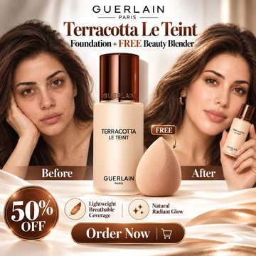 Guerlain Terracotta Le Teint Foundation + FREE Beauty Blender – Lightweight Breathable Coverage – Natural Radiant Glow