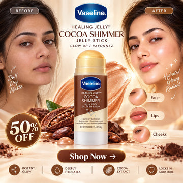 Vaseline Cocoa Shimmer Jelly Stick for Cheeks, Lips, Eyes & body – Deeply Hydrating & Instant Dewy Glow without sticky